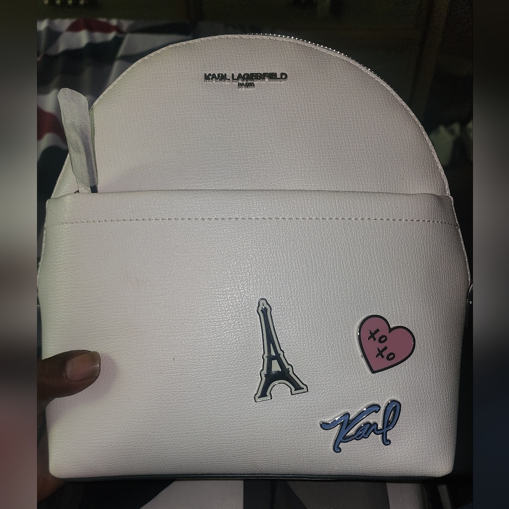 Karl White Crossbody Bag with Patches